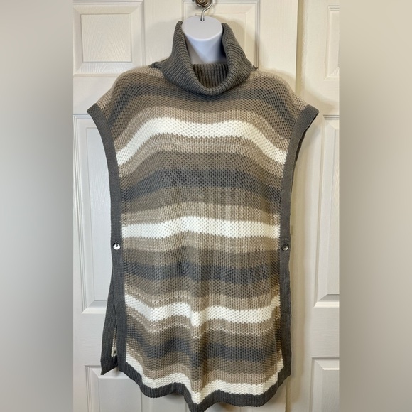 Calvin Klein Striped Sweater Tunic Silver Side Button Poncho - One Size (XXL) - Picture 12 of 12